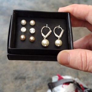 New stud and hoop earrings Set silver tone